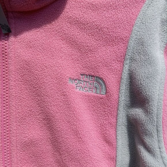 Girls North Face Pink Gray Full Zip Fleece Jacket Size Youth - Picture 4 of 12